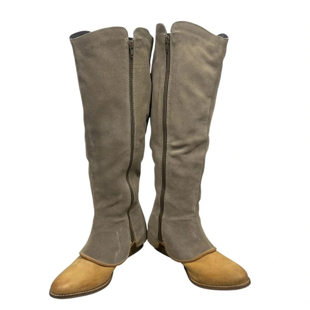 Diba True Santa Cruza Suede and Leather knee high boots dust gray cognac tan 8.5 - Picture 11 of 14